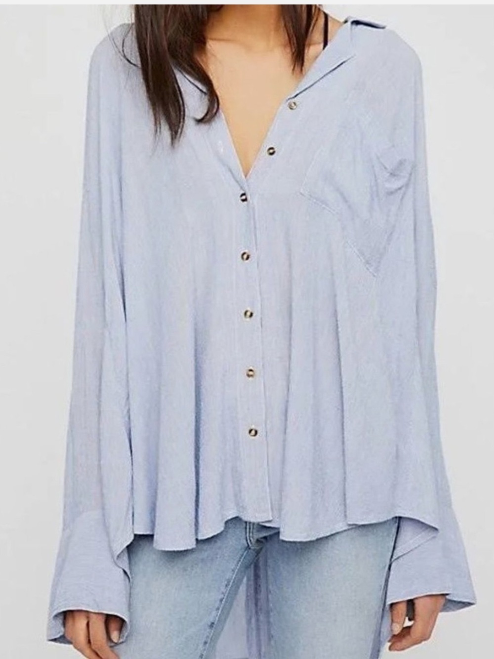 Free People Magic Breeze Striped Button Down Oversized Shirt Size XS